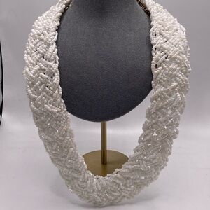 Braided White Glass Beaded Necklace Vintage Seed Beads